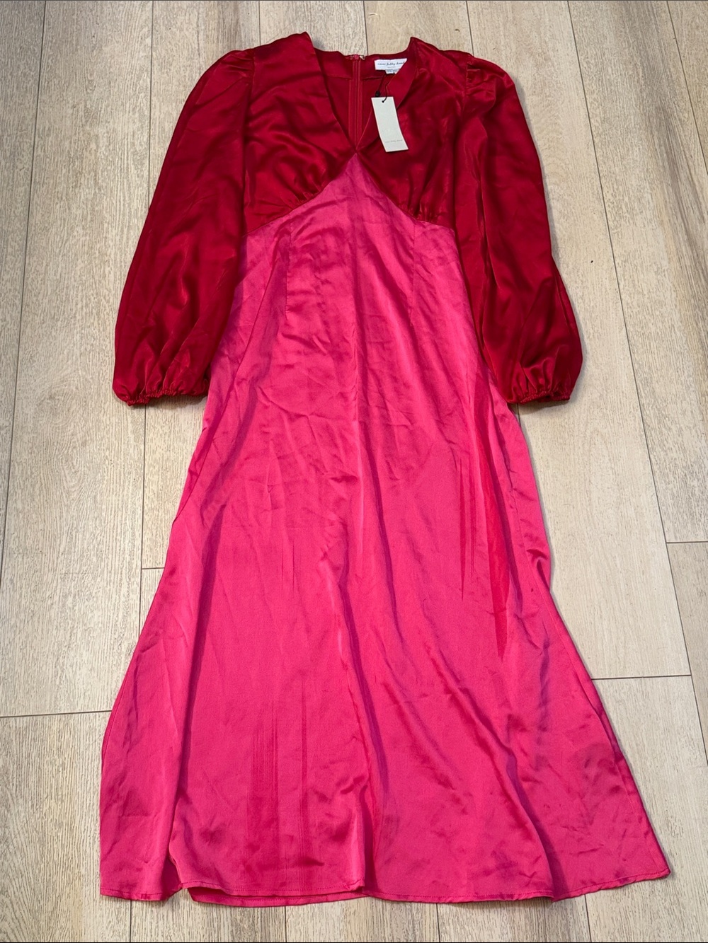 Never Fully Dressed Red & Pink Satin Midi Dress Size 12 NWT